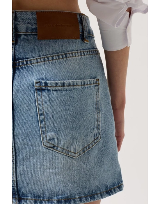 Asimetrik Kemer Denim Mini Etek