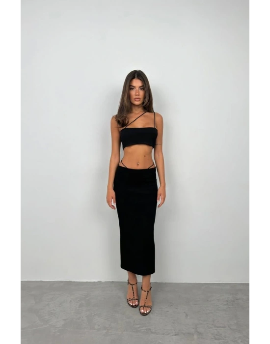 Askı Detay Straplez Dokulu Crop