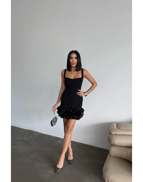 ASKII KISA DAR EBİSE ETEKUCU TASARIM KATI  Siyah