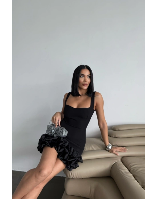 ASKII KISA DAR EBİSE ETEKUCU TASARIM KATI  Siyah