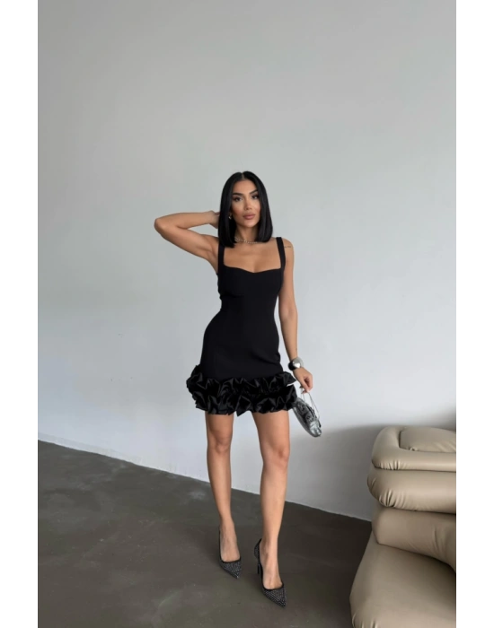 ASKII KISA DAR EBİSE ETEKUCU TASARIM KATI  Siyah