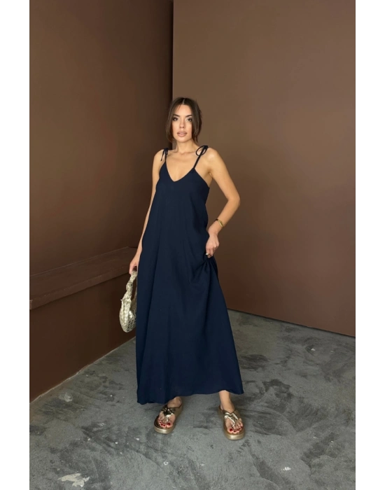 ASKILI UZUN SALAŞ ÜSLİN ELBİSE  Lacivert