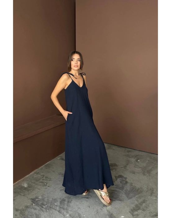 ASKILI UZUN SALAŞ ÜSLİN ELBİSE  Lacivert