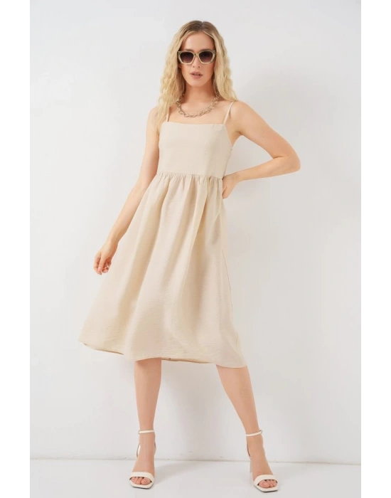 Askılı Ayrobin Elbise 2565  Krem