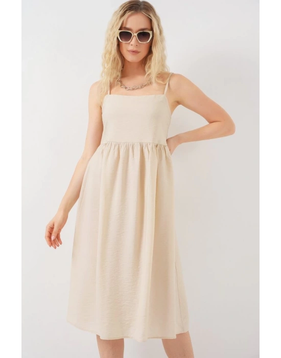 Askılı Ayrobin Elbise 2565  Krem