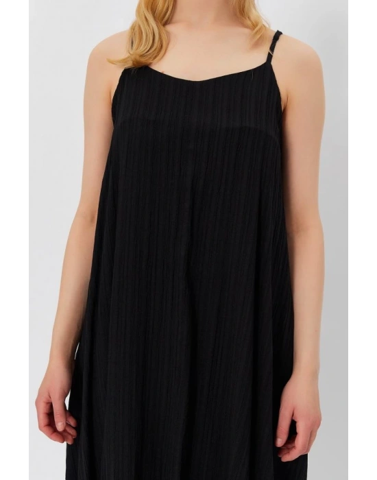 Askılı Uzun Çan Elbise  iyah