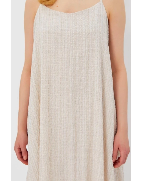 Askılı Uzun Çan Elbise  Natür