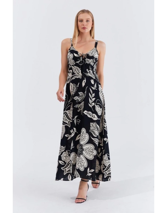 Askılı Viscon Elbise  iyah