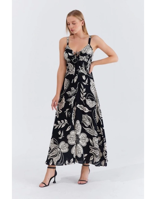 Askılı Viscon Elbise  iyah