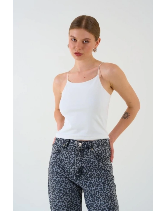 Askısı Lastikli Atlet  Ekru