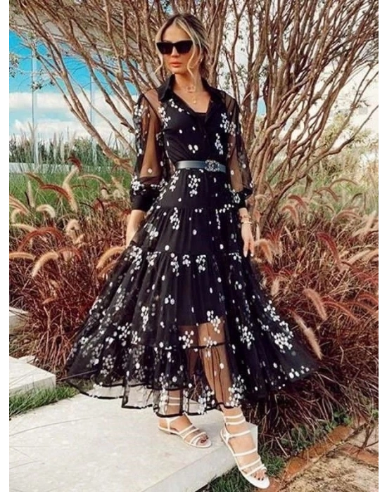 Astar Sandy, Dışı Tül çiçek Desenli Elbise