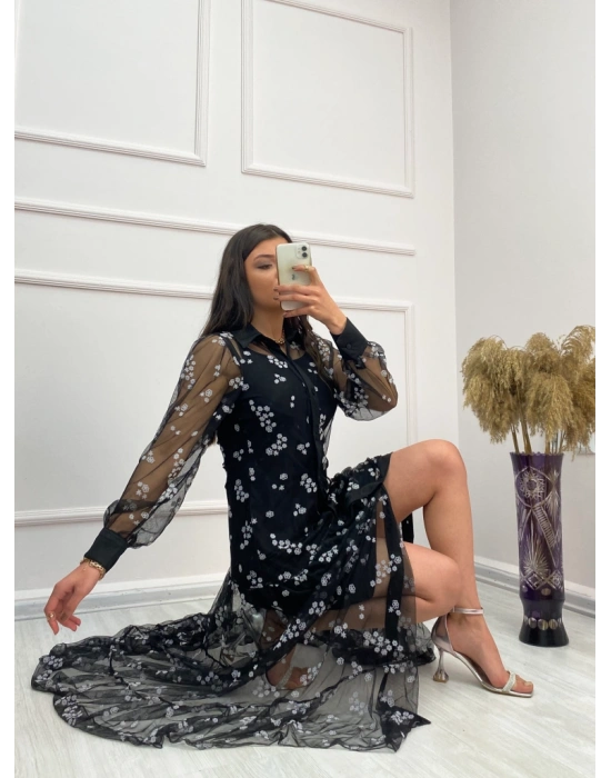 Astar Sandy, Dışı Tül çiçek Desenli Elbise