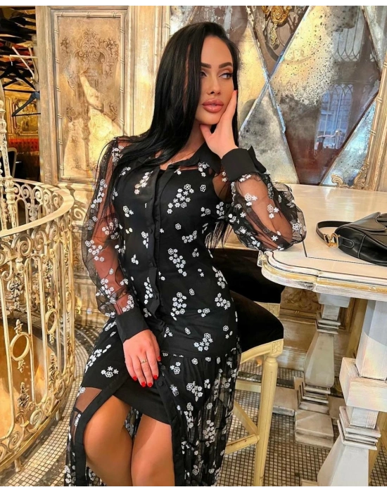 Astar Sandy, Dışı Tül çiçek Desenli Elbise