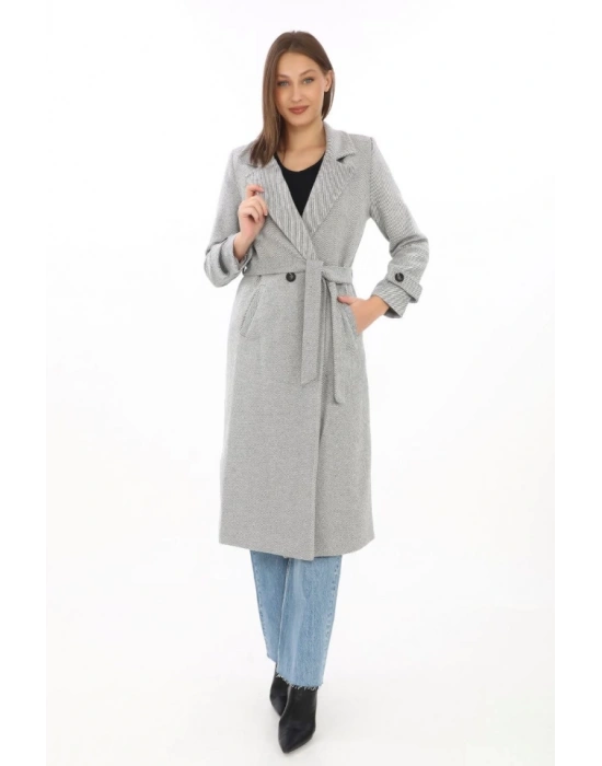 Astarlı Balık Sırtı Kaşmir Kaşe Kaban  Gri