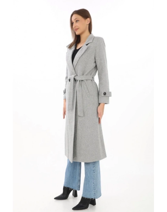 Astarlı Balık Sırtı Kaşmir Kaşe Kaban  Gri