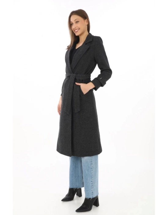 Astarlı Balık Sırtı Kaşmir Kaşe Kaban  Siyah