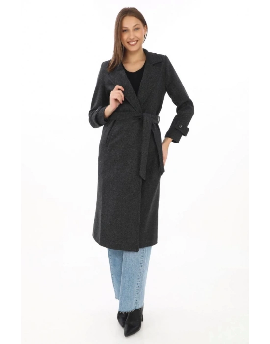 Astarlı Balık Sırtı Kaşmir Kaşe Kaban  Siyah