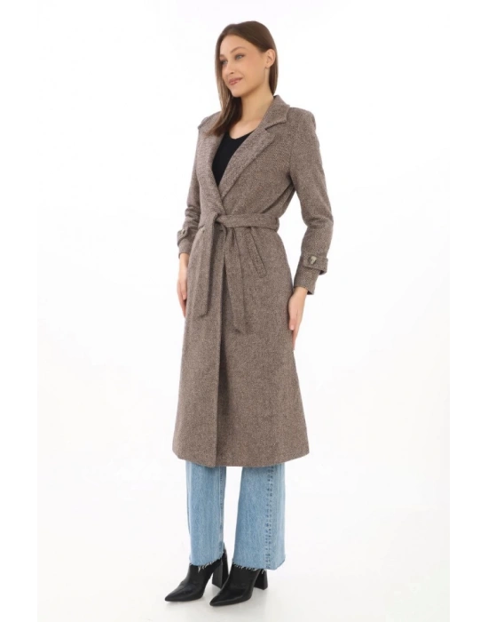 Astarlı Balık Sırtı Kaşmir Kaşe Kaban  Vizon