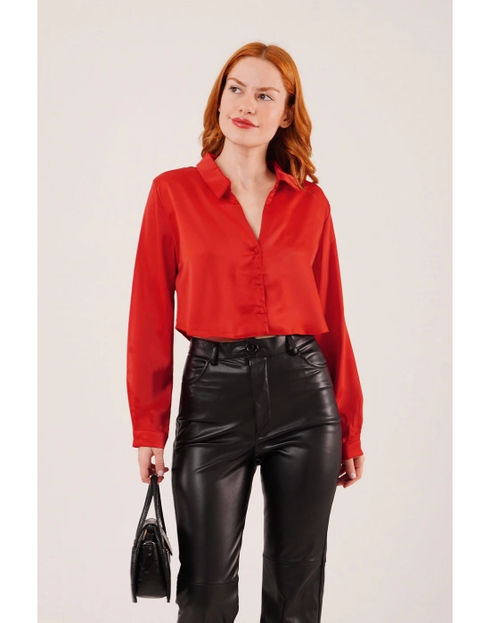 aten Crop odel Kırmızı Gömlek