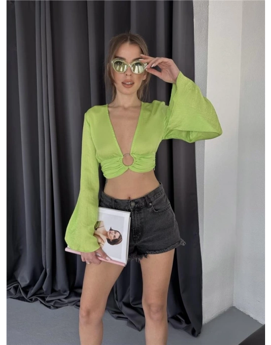 SATEN CROP TOKA DETAYI BUZ  Yeşil