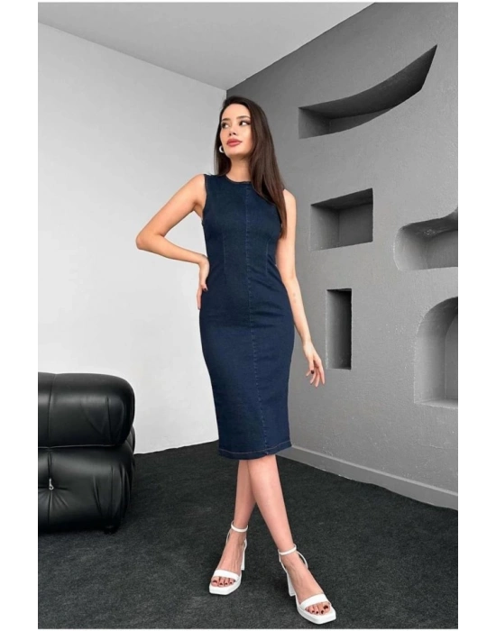 avi Arkası Fermuarlı Kot Elbise