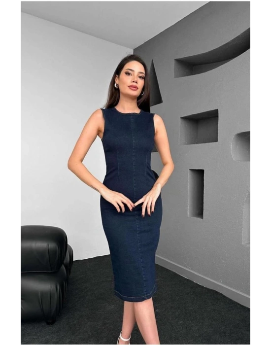 avi Arkası Fermuarlı Kot Elbise