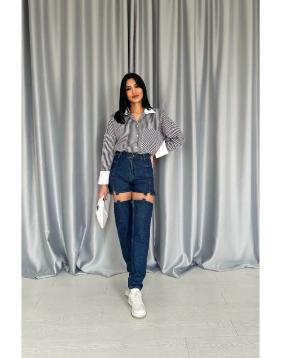 avi Askılı İki Parça Jeans Pantolon