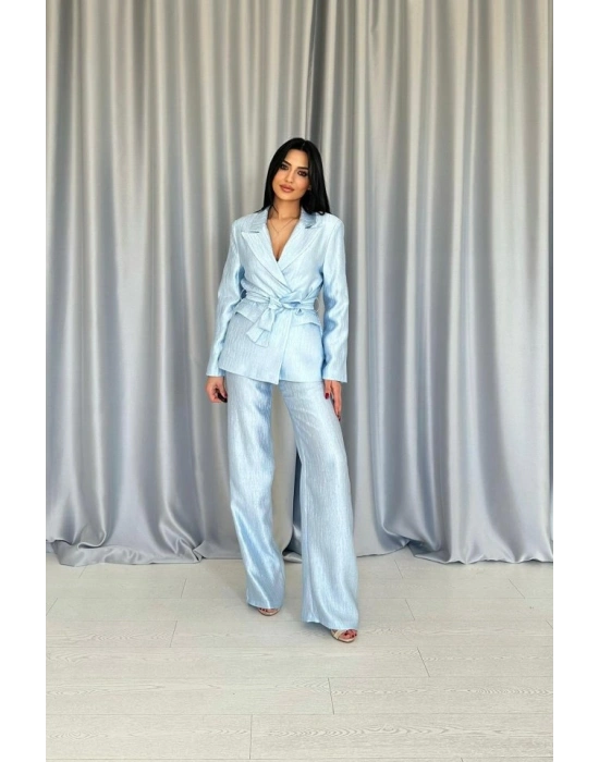 avi Beli Kuşaklı Ceket Ve Pantolon Parlak Takım