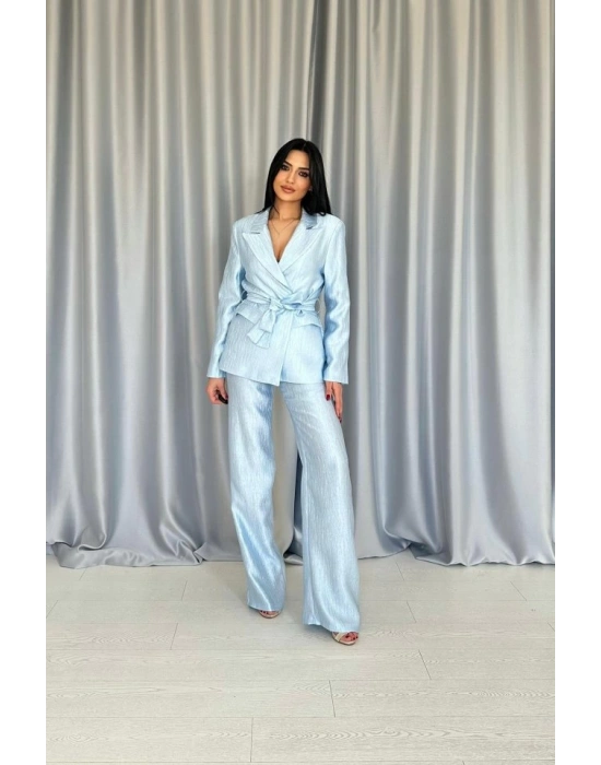 avi Beli Kuşaklı Ceket Ve Pantolon Parlak Takım