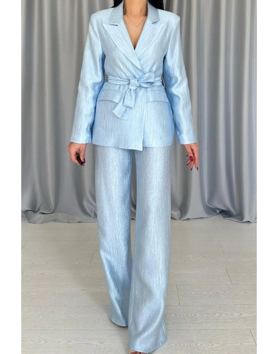 avi Beli Kuşaklı Ceket Ve Pantolon Parlak Takım