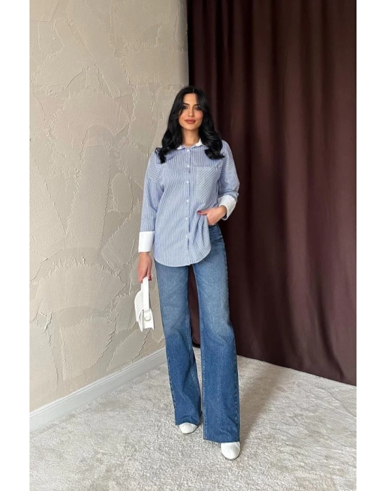 avi Çizgili Poplin Uzun Kol Gömlek