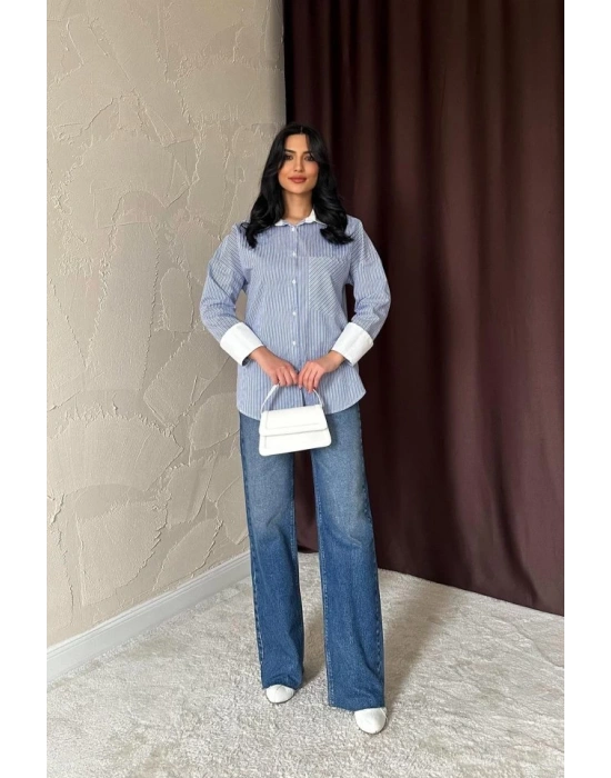 avi Çizgili Poplin Uzun Kol Gömlek