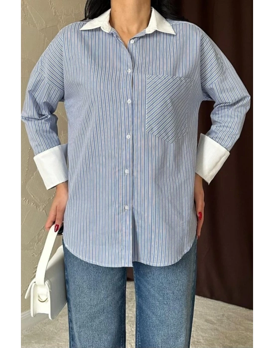 avi Çizgili Poplin Uzun Kol Gömlek