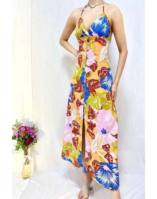 avi ırt Dekolteli Keten Elbise