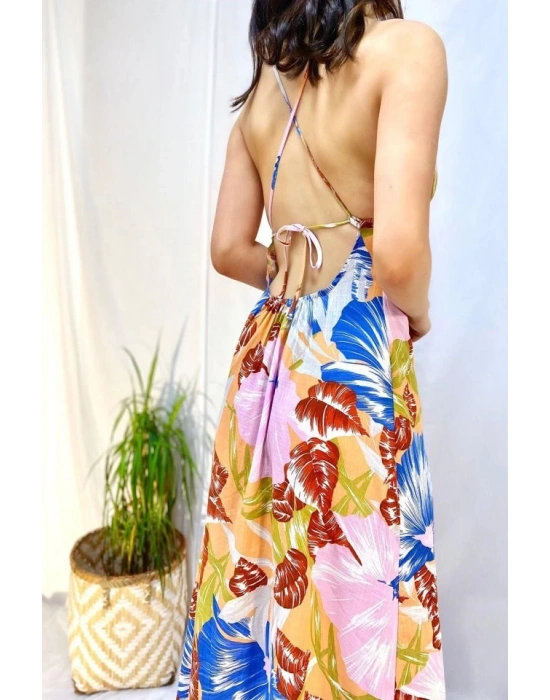 avi ırt Dekolteli Keten Elbise