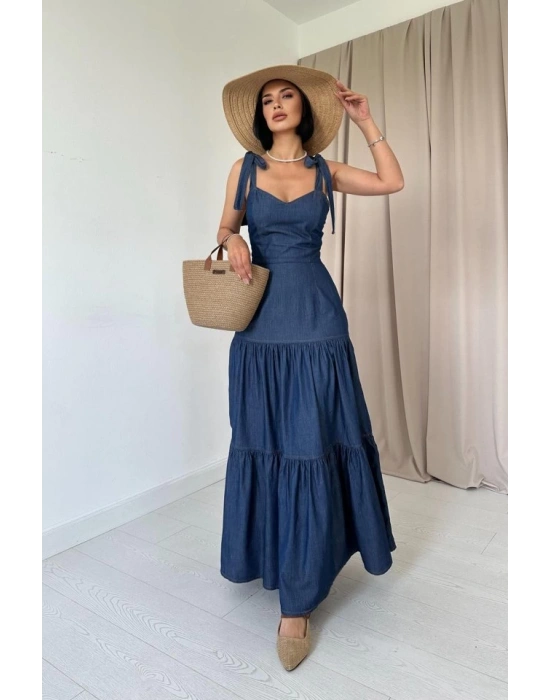 avi Tencel Bağlamalı Askılı Elbise