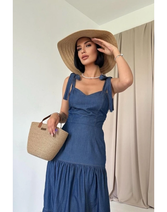 avi Tencel Bağlamalı Askılı Elbise