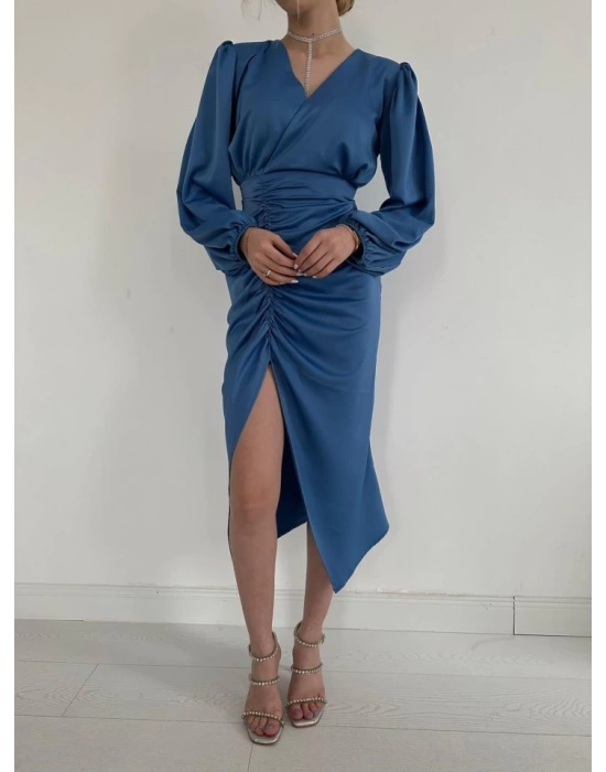 Mavi V Yaka aten Elbise