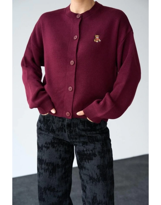 Ayıcıklı Hırka  Bordo