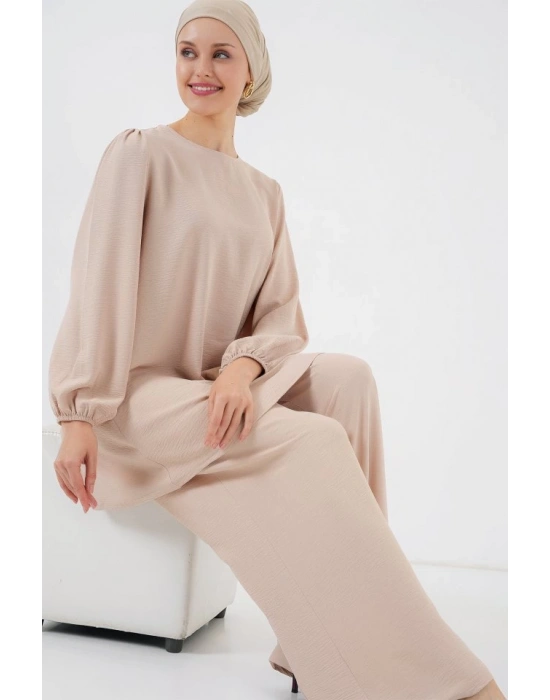 Ayrobin Tunik Pantolon Alt Üst Takım 6712  Krem