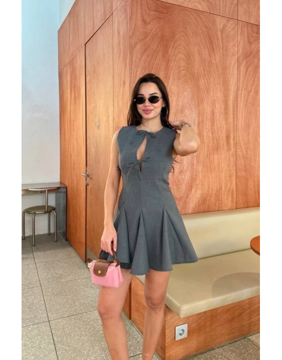 Bağcık Detaylı Kolsuz ini Elbise  Antrasit