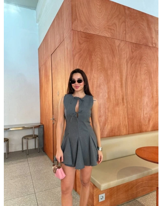 Bağcık Detaylı Kolsuz ini Elbise  Antrasit