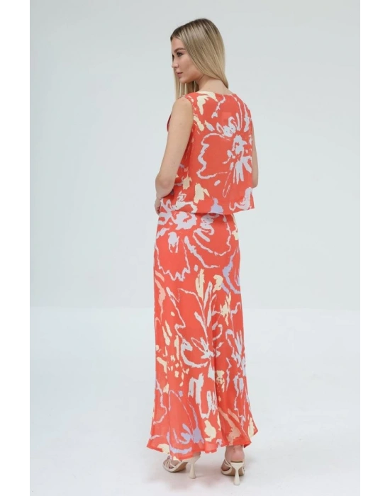 Bağcıklı Bluzlu Etek Takım  Kırmızı