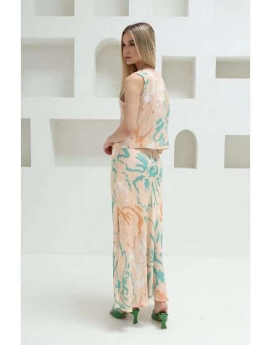 Bağcıklı Bluzlu Etek Takım  Pudra