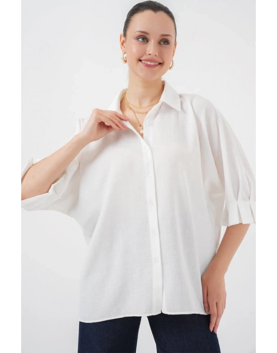 Bağlama Detaylı Ayrobin Gömlek 20290  Beyaz