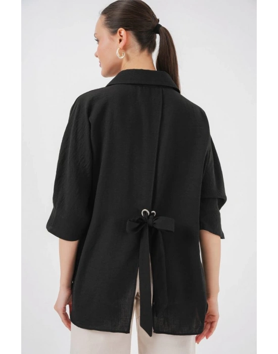Bağlama Detaylı Ayrobin Gömlek 20290  Siyah