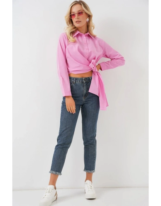 Bağlamalı Uzun Kol Gömlek 20325  Pembe