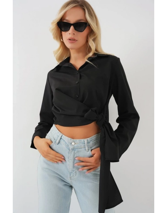 Bağlamalı Uzun Kol Gömlek 20325  Siyah