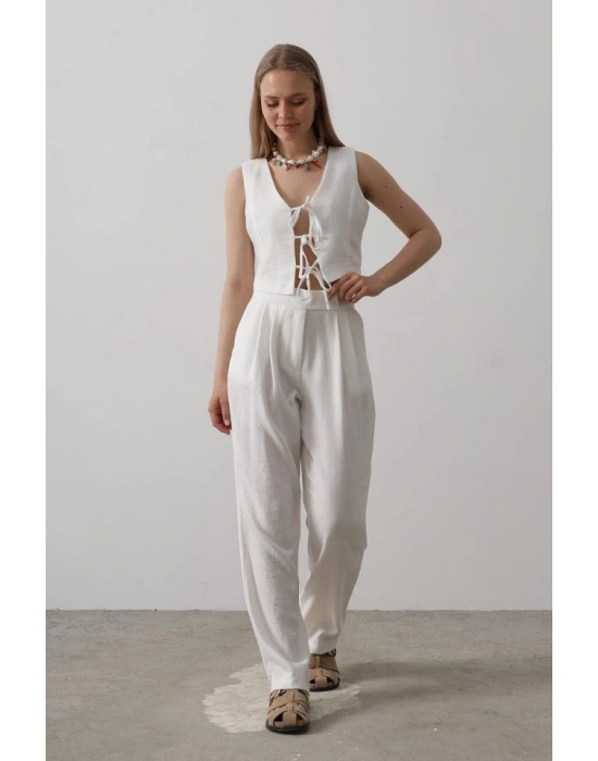 Bağlamalı Yelek  Beyaz