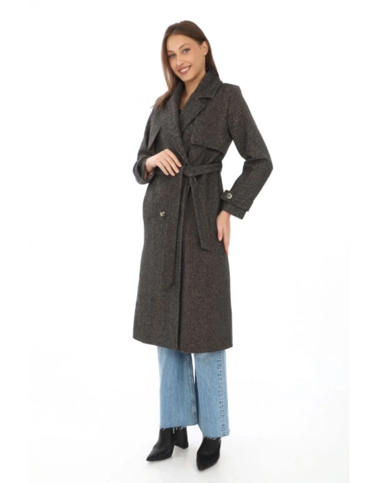 Balık ırtı Kaşmir Uzun Kaşe Kaban  Kahverengi